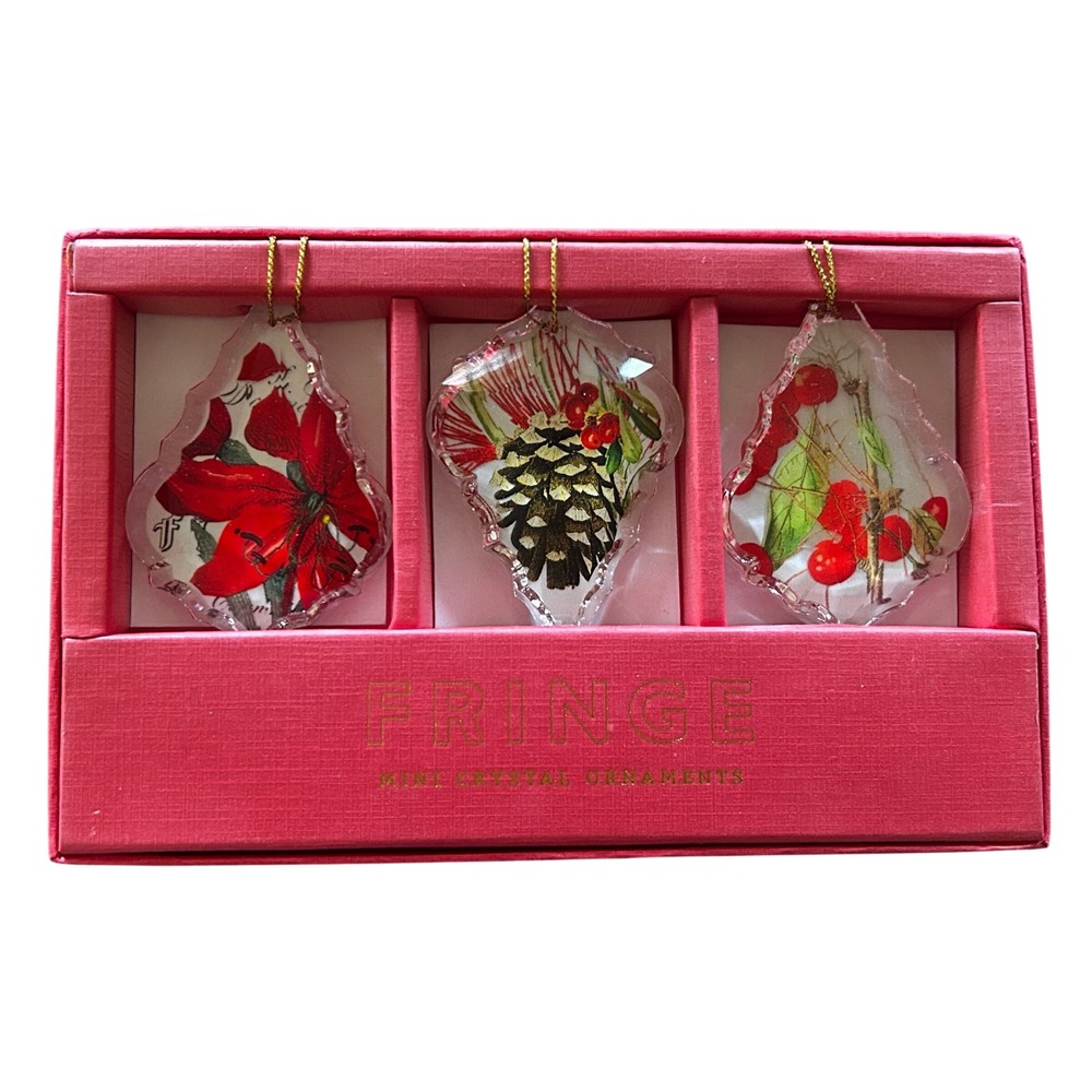 Fringe Studio Crystal Ornaments Botanical 3pc Set Christmas Winter Excellent Art